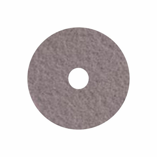 Das Arcora Kristallisationspad Für Marmor- und Steinbeläge von Arcora International GmbH ist eine graue, strukturierte 17" (432 mm) Scheibe mit Mittelloch, geeignet für Maschinen bis zu 175 U/min, abgebildet auf weißem Hintergrund. Die Packung enthält 5 Stück.