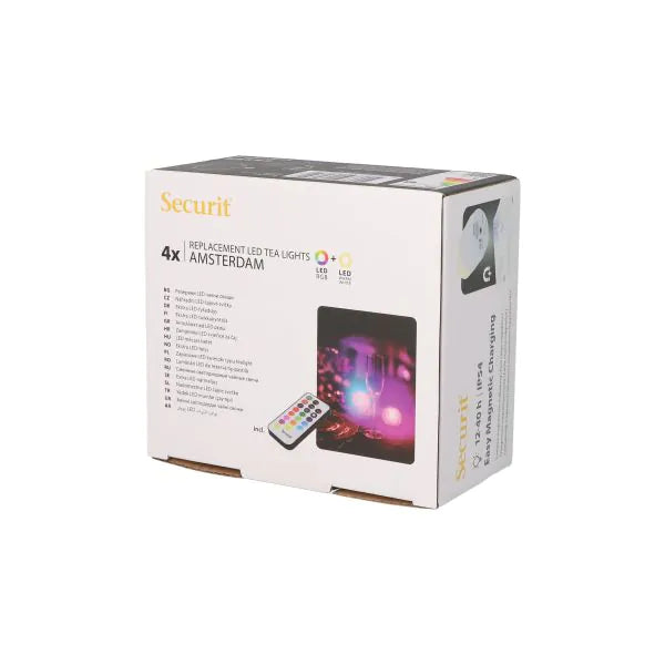 Papstar Securit® 4 LED-teevalon täyttöpakkaus Ø 4 cm x 5 cm "Amsterdam" syttymisaika 12-40 tuntia