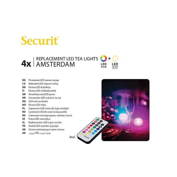Papstar Securit® 4 LED-teevalon täyttöpakkaus Ø 4 cm x 5 cm "Amsterdam" syttymisaika 12-40 tuntia