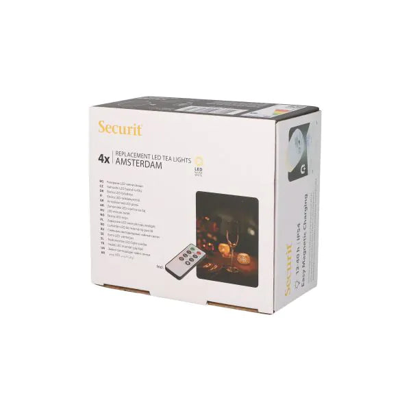 Papstar Securit® 4 LED-teevalon täyttöpakkaus Ø 4 cm x 5 cm "Amsterdam" syttymisaika 12-40 tuntia