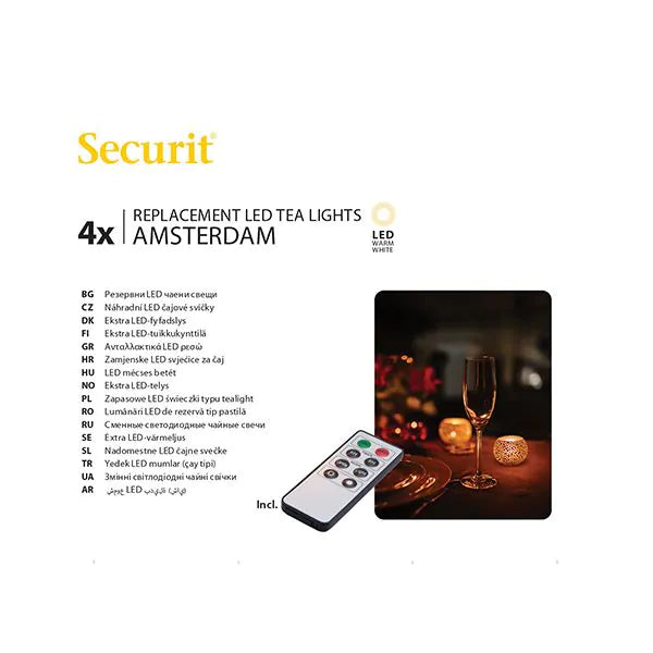 Papstar Securit® 4 LED-teevalon täyttöpakkaus Ø 4 cm x 5 cm "Amsterdam" syttymisaika 12-40 tuntia