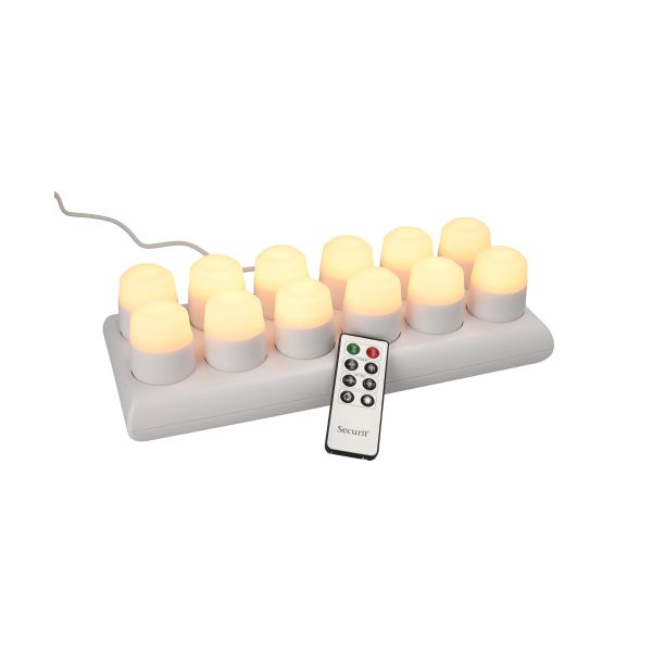 Papstar Securit® 12 LED-teevalo sis. latausasema Ø 4 cm x 5 cm "Amsterdam" valaistusaika 12-40 tuntia