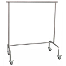 Der Novocal Mangelbock aus Edelstahl verfügt über 4 Leichtlauflenkrollen (Ø 75 mm, davon 2 mit Stopp) und ist ideal für den professionellen Wäschereibedarf. Packung: 1 Stück. Steht leer vor weißem Hintergrund.