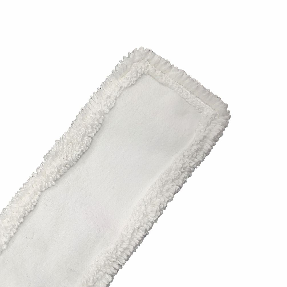Arcora International GmbH:n Arcora Micro Easy Db-Fc Mopp Weiss Mit Deckblatt on suorakulmainen valkoinen mikrokuitutyyny, jossa on pehmeä, kuvioitu reuna ja sileä keskiosa, joka on esitetty yksivärisellä valkoisella taustalla.