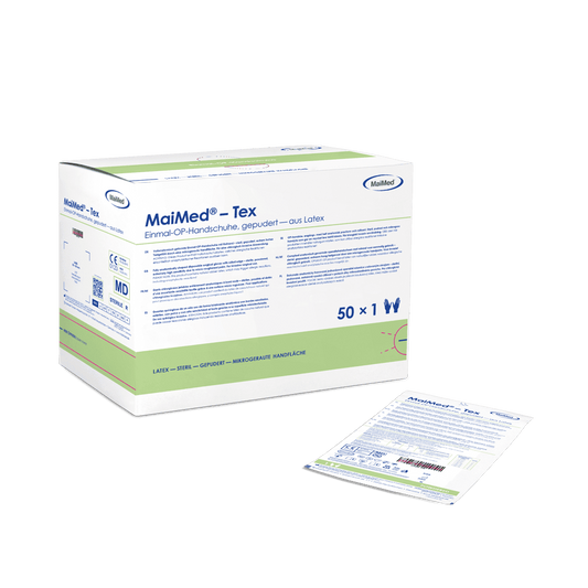 MaiMed-Tex steriilit, kevyesti puuteroidut lateksikäsineet 50 paria/laatikko