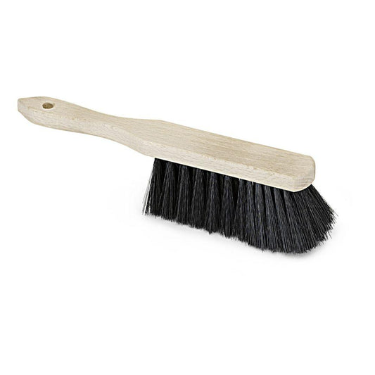 Der Nölle Profi-Pinsel Industriehandfeger hat einen 28 cm langen hellen Buchenholzgriff, schwarze, rechts abgewinkelte Borsten und ein Aufhängeloch. Er eignet sich hervorragend zum Basteln und ist auf weißem Hintergrund abgebildet.