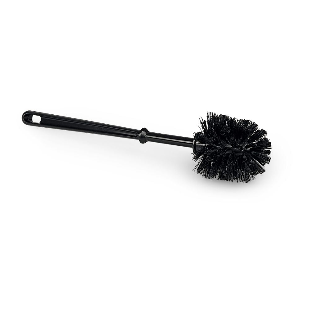 Nölle Profi WC-harja musta (38 cm, Ø 75 mm) Nölle Profi Brush Bürsten- & Pinseltechnik e.K. vakuuttaa kestävällä muovikahvalla ja pyöreällä harjaspäällä - ihanteellinen kylpyhuoneeseen, kuvattu valkoista taustaa vasten.