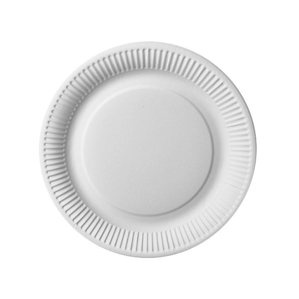 Yksi PAPSTAR pahvilautanen pyöreä Ø 26 cm, erittäin vahva, valkoinen "pure" kutistekalvosta (50 kappaletta) PAPSTAR GmbH:ltä näytetään ylhäältä, rakenteellisella reunalla ja sileällä keskuksella valkoisella taustalla.