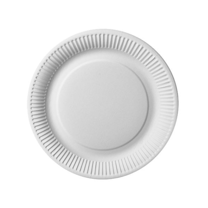 Yksi PAPSTAR pahvilautanen pyöreä Ø 26 cm, erittäin vahva, valkoinen "pure" kutistekalvosta (50 kappaletta) PAPSTAR GmbH:ltä näytetään ylhäältä, rakenteellisella reunalla ja sileällä keskuksella valkoisella taustalla.
