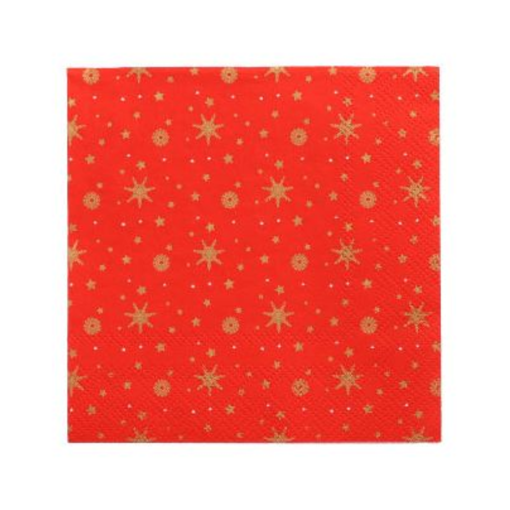 PAPSTAR GmbH:n lautasliina nimeltä „Plain Christmas Trees“ esittelee juhlavan jouluteeman kultaisilla tähdillä ja pienillä pisteillä. Nämä 3-kerroksiset lautasliinat tarjoavat sekä eleganssia että ympäristöystävällisen vaihtoehdon juhlavaan pöytäkoristeluun.