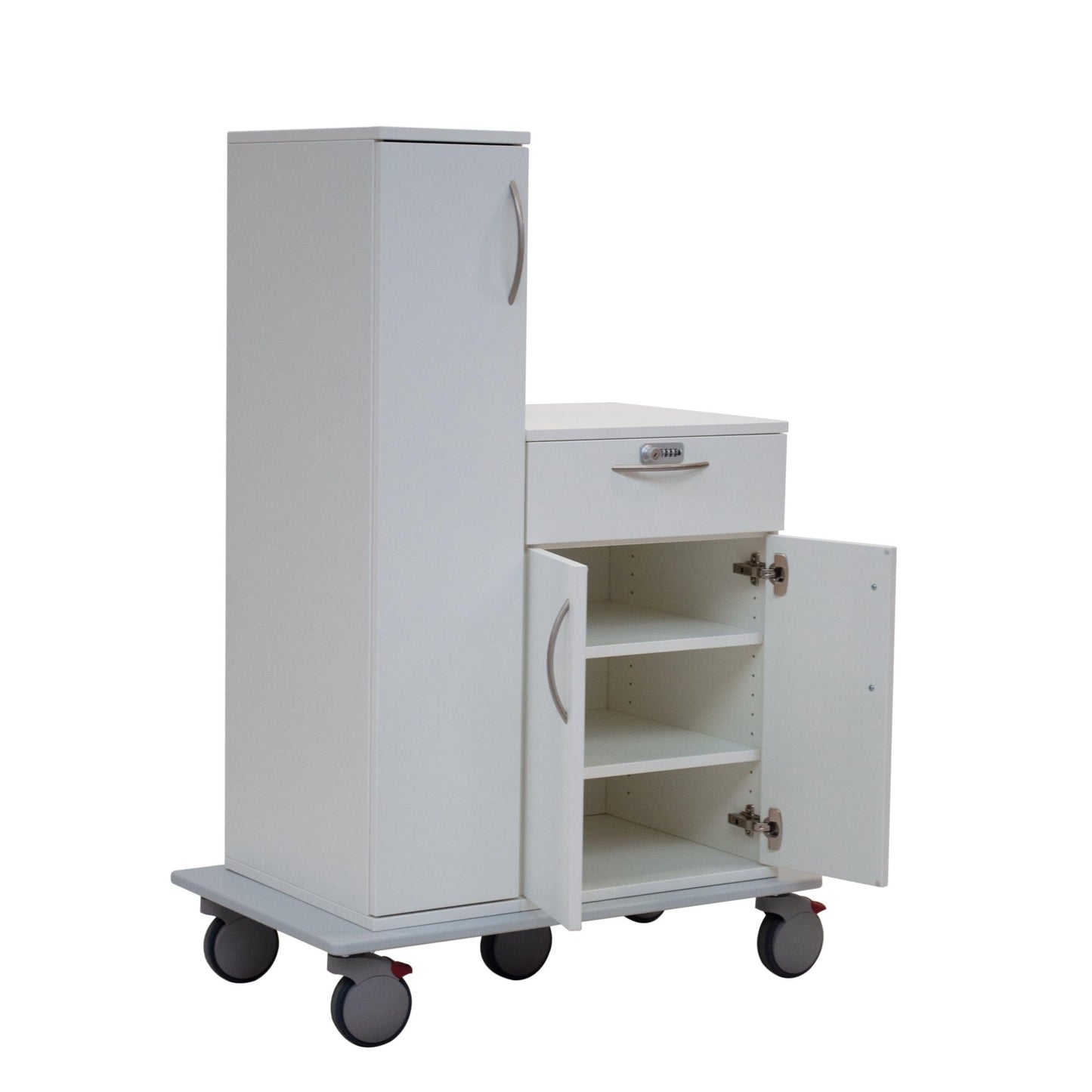 Novocal-potilasvaunussa on kestävä runko, joka on valmistettu täysmuovilevystä, helposti liikkuvat pyörät ja monipuolinen säilytys - ihanteellinen sairaaloille ja terveydenhuollolle. Pakkaus: 1 kappale.