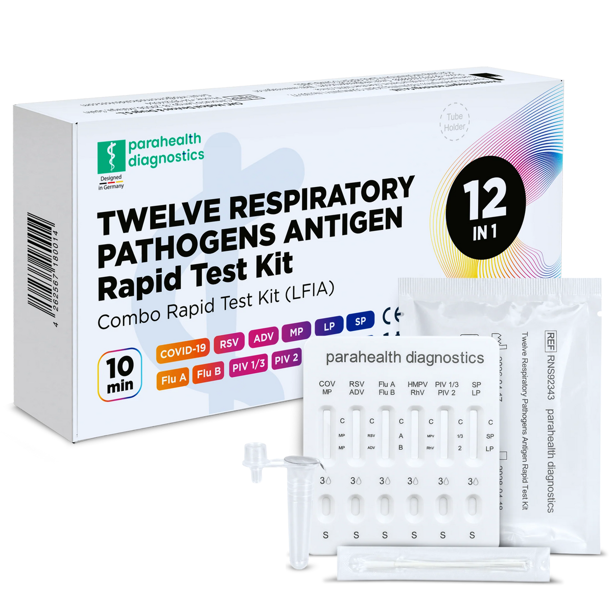 12-in-1-pikatestisarja antigeenien havaitsemiseen (COVID-19, influenssa A/B, streptokokit, legionella ja muut) | Pakkaus (1 testi)
