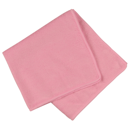 Kuvassa on Abena Re-Seller GmbH:n taiteltu vaaleanpunainen ENA Standard -mikrokuituliina, 40x40 cm, näkyvällä reunasaumalla valkoisella pohjalla.