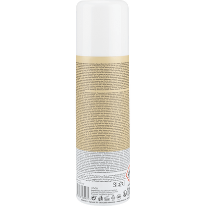 Öljyspray, kevyesti hajustettu (200 ml) Abena Re-Seller GmbH:lta, pystyasennossa valkoisella korkilla ja yksityiskohtaisella takatarralla, jossa on ohjeet, varoitukset ja kierrätystiedot. Myydään laatikoissa, joissa on 12 kappaletta.