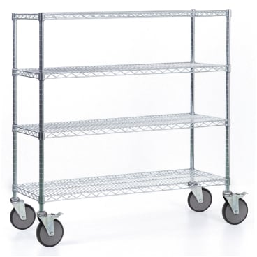 Novocal-hyllyvaunu, valmistettu nikkelöidystä, kiiltäväkromatusta tarkkuusteräksestä, jossa on 4 kulmapylvästä ja 4 G, seisoo tyhjänä valkoista taustaa vasten. Ihanteellinen varastointiin. Pakkaus sisältää 1 kappaleen.