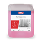 10 litran Drizzle® Red Concentrate -saniteettipuhdistusaineen (punainen) kanisteri BUZIL-WERK Wagner GmbH & Co. KG:ltä, ihanteellinen kylpyhuoneen ja saniteettitilojen puhdistukseen, sisältää etiketin, jossa on kylpyhuonekuvia ja yksityiskohtaiset käyttöohjeet.