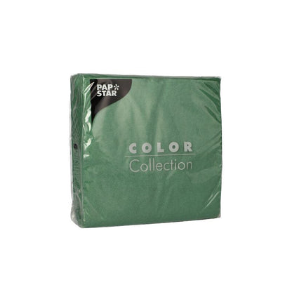 Kuvassa on suljettu paketti PAPSTAR 100 lautasliinaa, 1-kerroksinen, 1/4-taitto (33 x 33 cm) PAPSTAR GmbH:ltä valkoisella taustalla, joka korostaa ympäristöystävällisiä ja FSC-sertifioituja ominaisuuksiaan.