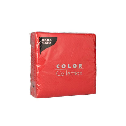 Paketti PAPSTAR 100 lautasliinaa, 1-kerroksinen, 1/4-taitto 33x33 cm PAPSTAR GmbH:ltä, FSC-sertifioitu, neliömäisesti pinottu muovipakkaukseen, jossa on mustavalkoinen teksti.