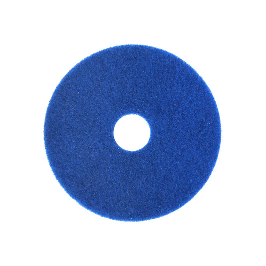 Das Arcora International GmbH Superpad Blau ist ein blaues Reinigungspad für die Grundreinigung oder Intervallreinigung auf empfindlichen Belägen mit Scheuersaugautomaten, mit rauer Textur und Mittelloch, abgebildet auf weißem Hintergrund.