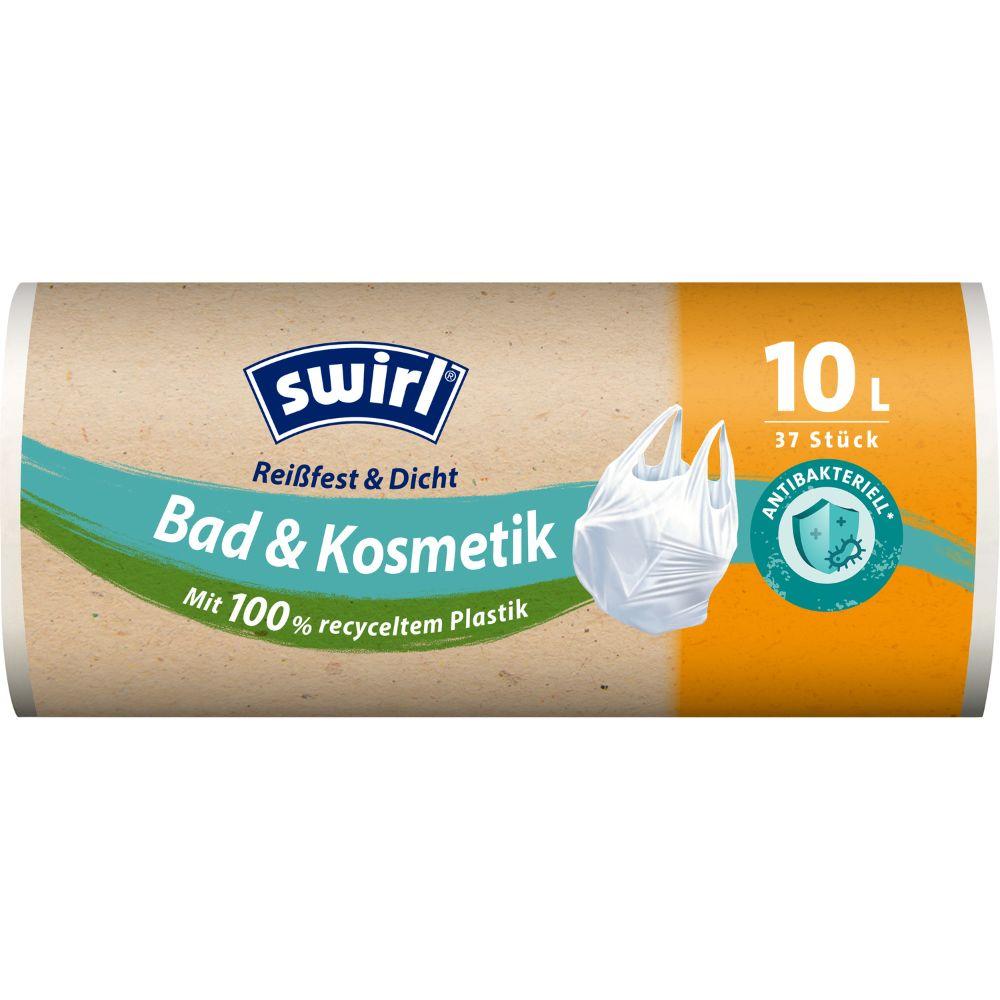 Yksi rulla Swirl kantokahvalla varustettuja roskapusseja kylpyhuoneeseen ja kosmetiikkaan 10 l Melitta Europa GmbH & Co. KG:ltä sisältää 37 repeytymätöntä, tiivistä pussia kierrätetystä muovista – ihanteellinen hygieeniseen ja ympäristöystävälliseen jätteiden hävittämiseen kylpyhuoneessa.