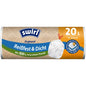 Beige Swirl vetoketjullinen roskapussi 20 l Kestävä ja tiivis Melitta Europa GmbH & Co. KG:ltä tulee rullana, jossa on 15 pussia à 20 litraa, ja se on valmistettu 100 % kierrätetystä muovista, sinisillä ja oransseilla yksityiskohdilla.