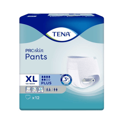 TENA Proskin Pants Plus -inkontinenssihousut koossa XL (120-160 cm) tarjoavat 3-kertaisen imukyvyn ja ovat täydellisiä suurikokoisille henkilöille. Tämä 12 kappaleen pakkaus sisältää kosteuden vähentämisteknologian FeelDry-kerroksella, joka varmistaa, että nämä inkontinenssihousut tarjoavat poikkeuksellista mukavuutta ja kuivuutta.