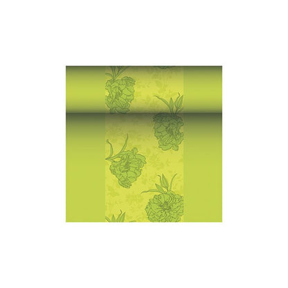 Kuvassa on tapettirulla, jossa on kukkakuvio vihreissä sävyissä, joka muistuttaa PAPSTAR GmbH:n ROYAL-kokoelman hienostuneisuutta. Tämä muotoilu esittelee suuria kukkia hieman tummemmassa vihreässä vaaleammalla vihreällä taustalla, ja se huokuu eleganttia viehätystä, joka on samanlainen kuin PAPSTAR kangasmainen PV-Tissue Mix pöytäliina "ROYAL Collection" mitat 24 m x 40 cm.