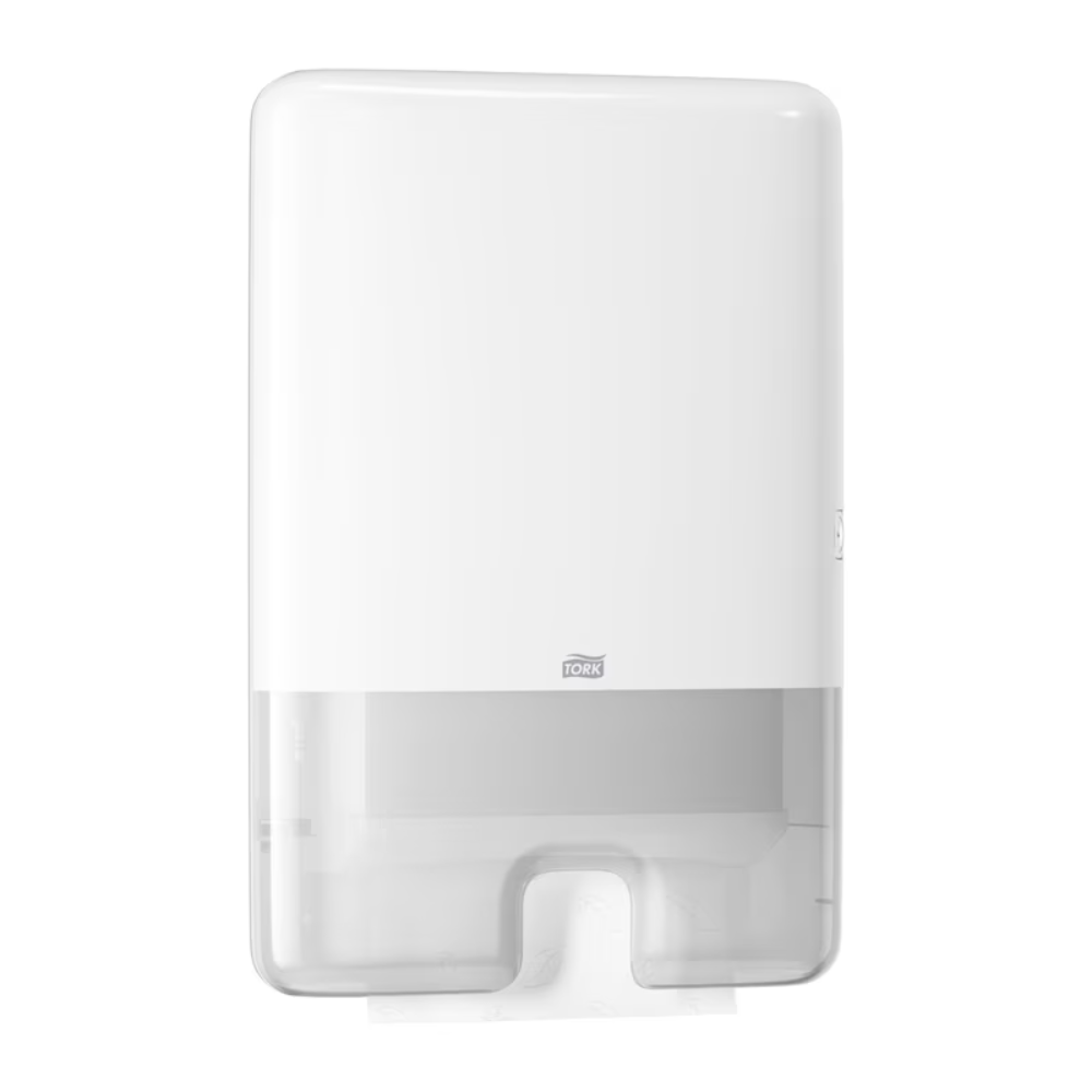 Tork Xpress® 552000 -annostelija Multifold-käsipyyhkeille H2 TORK - Essity Professional Hygiene Germany GmbH erottuu tyylikkäällä valkoisella muotoilullaan ja läpinäkyvällä pohjalla, joka tekee Multifold-käsipyyhkeet näkyviksi sisällä. Sen yksittäinen arkin annostelutoiminto takaa tehokkaan ja hygieenisen annostelun jokaisessa modernissa kylpyhuoneessa.