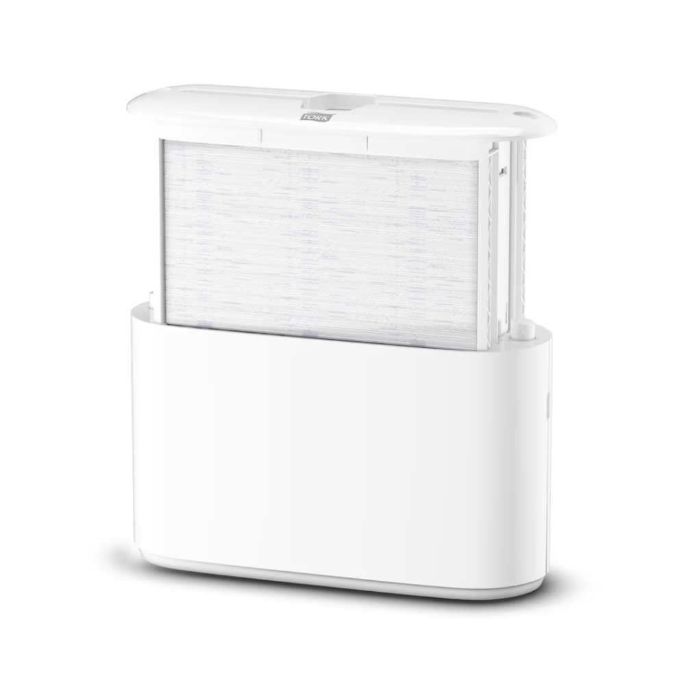 Tork Xpress® 552200 -monitaittopaperipyyheannostelija Elevation H2 TORK - Essity Professional Hygiene Germany GmbH:lta erottuu ohuella, minimalistisella muotoilullaan, jossa on näkyvissä oleva, jalustaan integroituna suodatin. Pystysuunnassa sijoitettu suodatin parantaa kokonaisestetiikkaa ja yläosa on hieman avoin, mikä osoittaa sen tehokasta toiminnallisuutta.