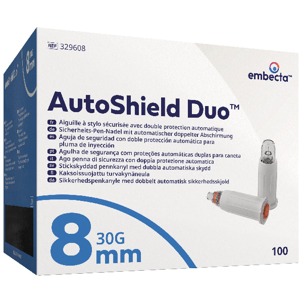 Embecta AutoShield Duo turvakynäneulat, 100 kpl - 30G - 8mm