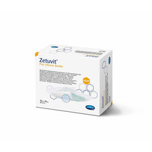 Valkoinen laatikko Paul Hartmann AG:n lopetustuote: Hartmann Zetuvit® Plus Silicon Border 10x10 cm, steriili sisältää 10 haavasidettä ja näyttää tuotteen nimen, kuvauksen, logon ja kuvan silikonisesta haavasidoksesta.