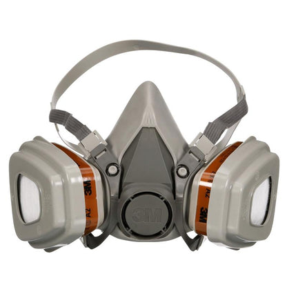 3M™ hengityssuojain 6002KIT-1 3M Deutschland GmbH:ltä A2P2-suodattimilla orgaanisille höyryille ja säädettävillä nauhoilla on kuvattu harmaana, toimitetaan pakettina (1 kappale) vaihdettavilla suodattimilla.