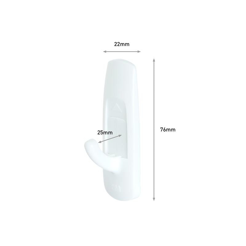 Keskikokoinen Command™ monikäyttökoukku M edullispakkauksessa (17001-2) 3M Deutschland GmbH:lta valkoisena, 76 x 22 mm ja 25 mm koukun pituus, tarjoaa vahingoittamattoman kiinnityksen. Näkyy valkoista taustaa vasten.