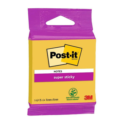 Yksi pakkaus Post-it® Super Sticky Notes 6820S3 3M Deutschland GmbH:lta, koko 76 x 76 mm, neonvihreänä, neonpinkkinä, ultrakeltaisena, ultravihreänä ja ultrapinkkinä; 1 paketti, jossa 75 arkkia; liima uusiutuvista raaka-aineista; PEFC-sertifioitu.