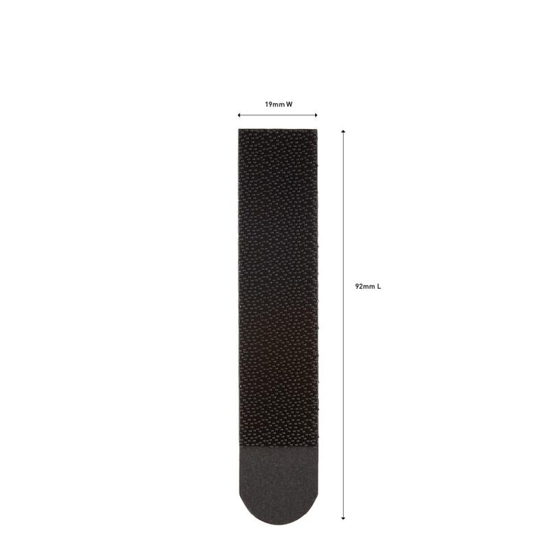 Musta, suorakaiteen muotoinen 3M Deutschland GmbH Command™-kuvankiinnitysnauha 17206BLK (19mm x 92mm) on esitetty pystysuunnassa mittojen kanssa valkoisella taustalla - ihanteellinen vahingoittumattomaan ripustamiseen.