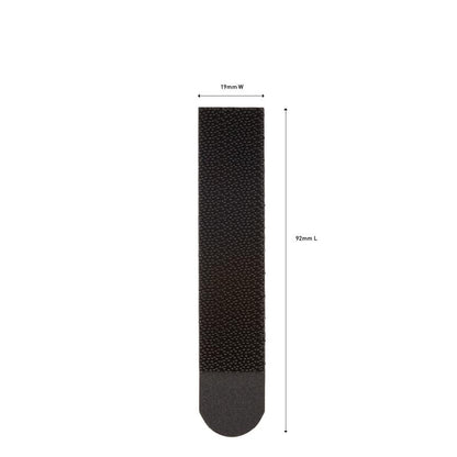 Musta, suorakaiteen muotoinen 3M Deutschland GmbH Command™-kuvankiinnitysnauha 17206BLK (19mm x 92mm) on esitetty pystysuunnassa mittojen kanssa valkoisella taustalla - ihanteellinen vahingoittumattomaan ripustamiseen.