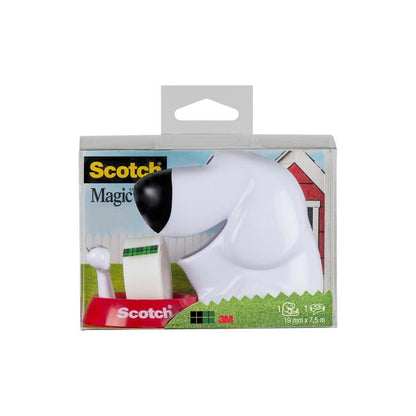 Scotch™ pöytäannostelija koiran muotoilussa C31 Scotch® Magic™ teipillä (19 mm x 8,89 m, 1 rulla) 3M Deutschland GmbH:lta tulee koira-annostelijassa, jossa on kirkas pakkaus ja sarjakuvakoirankoppi. Täydellinen toimistotarvikkeisiin.