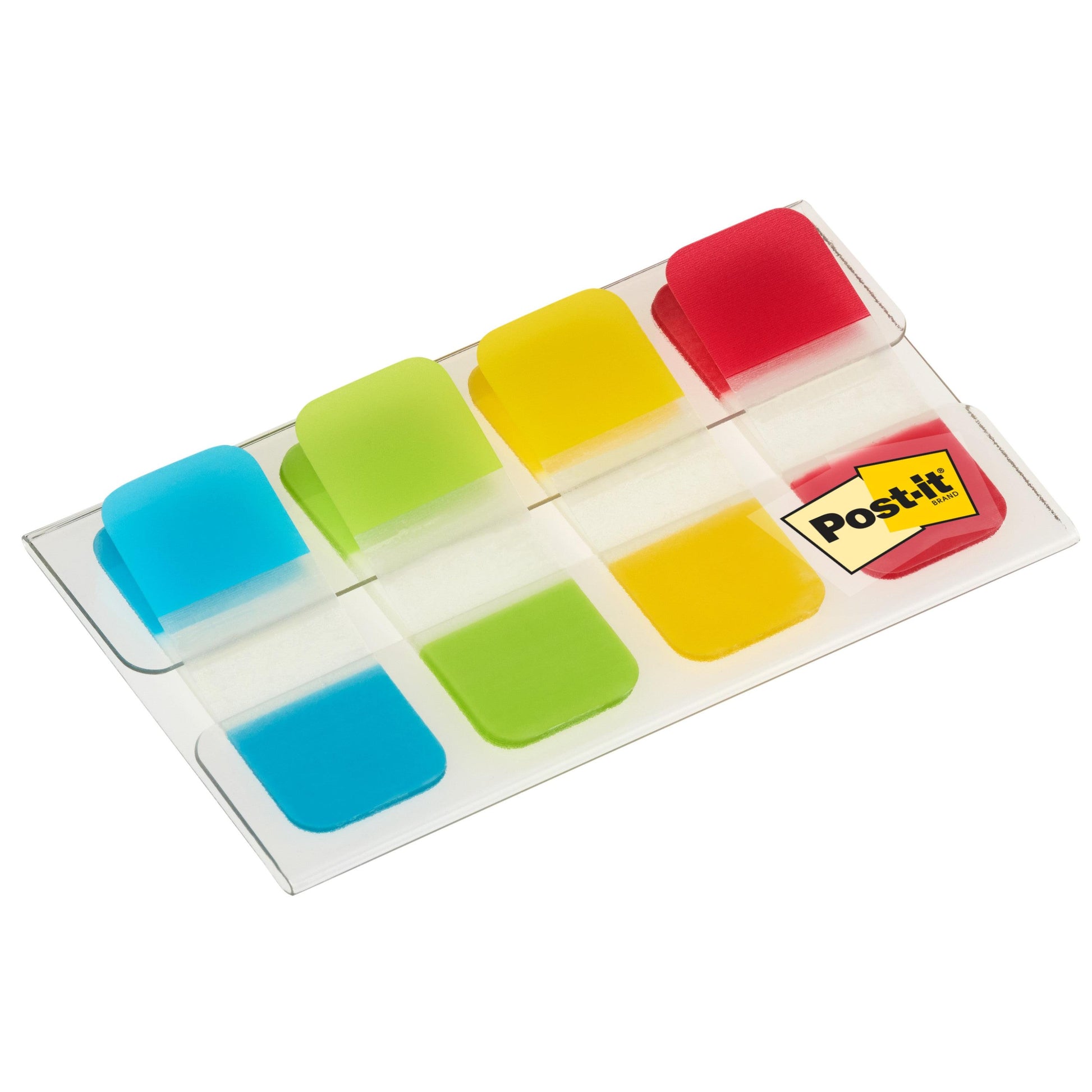 Eine Packung Post-it® Index Strong Ablagetabs, Mini (Gelb, Rot, Blau, Grün), 15,8 mm x 38,1 mm, 40 Haftstreifen/Spender von 3M Deutschland GmbH - ideal zum Organisieren von Dokumenten.