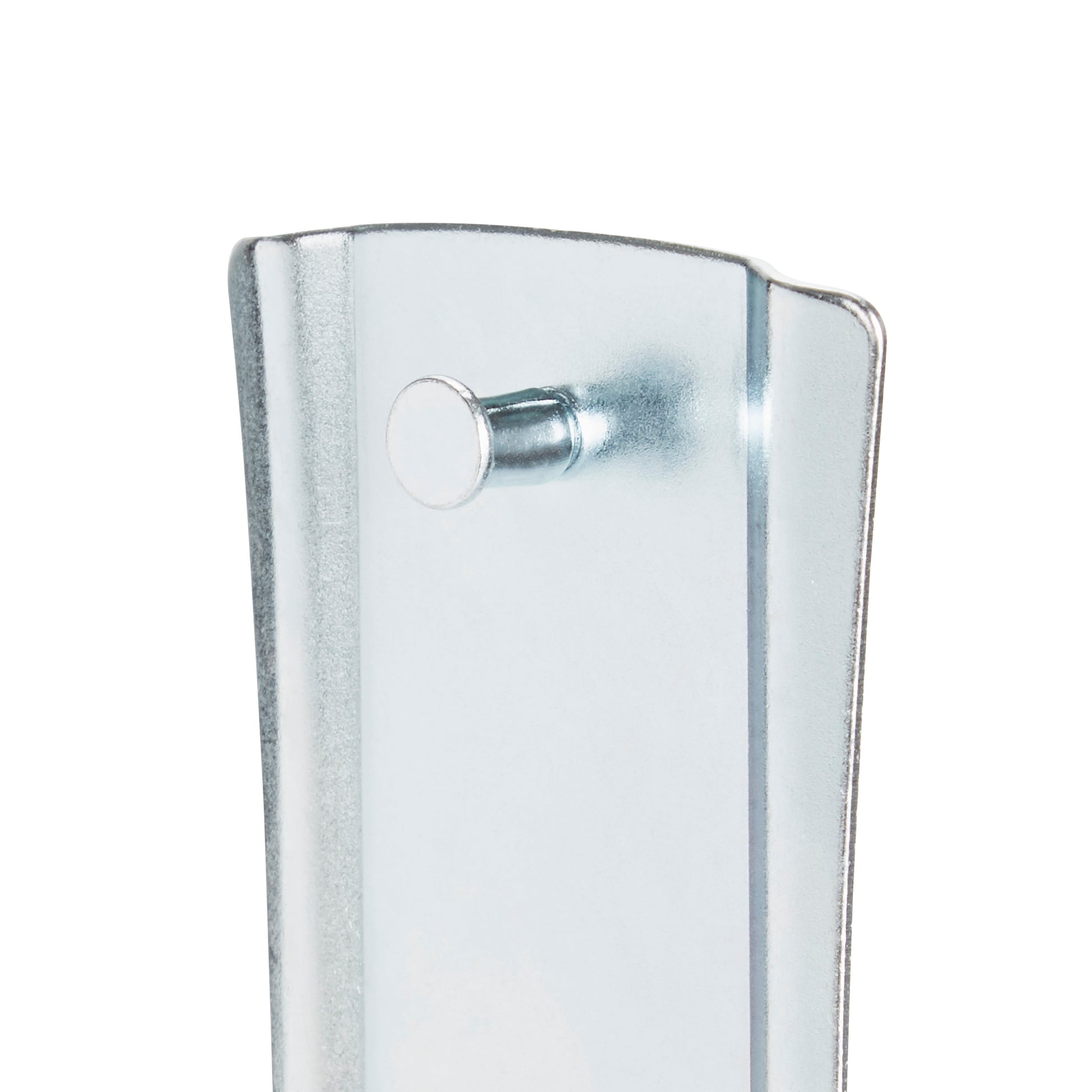 Eine Nahaufnahme des Command™ Bildernagels 17047 Silber Haken (bis 2,2 kg Tragkraft, 1 Stück) von 3M Deutschland GmbH, montiert auf einer glänzenden Metalloberfläche vor weißem Hintergrund.