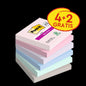 Post-it® Super Sticky Setelit, Soulful Collection, 76 mm x 76 mm, Kampanja, 90 arkkia/tyyny, 4 lappua + 2 vapaata/pakkaus, 100 % PEFC, SGSCH-PEFC-COC-110078 | Pakkaus (6 kpl)